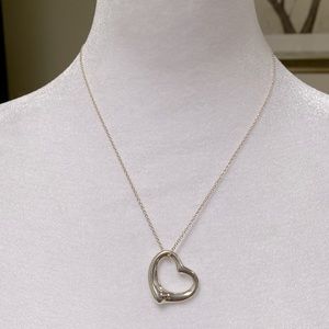Tiffany & Co. Sterling Silver Elsa Peretti Open Heart 27mm Pendant Necklace EUC